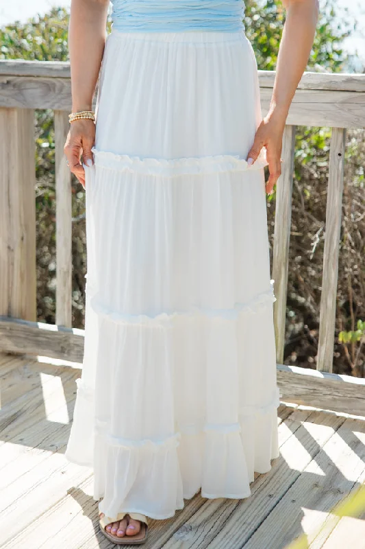 Women's Online Clothing Boutique Stick It Out Ivory Ruffle Seam Maxi Skirt