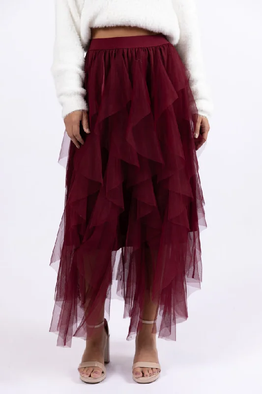 Weekend Sale Magical Feeling Wine Tulle Maxi Skirt FINAL SALE