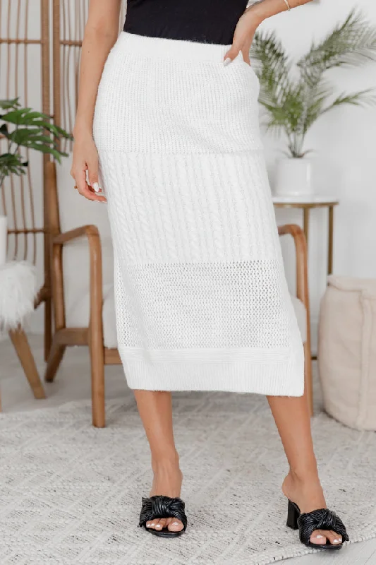 Women's Clothing Sale Online Listen Carefully Ivory Cable Knit Midi Skirt FINAL SALE