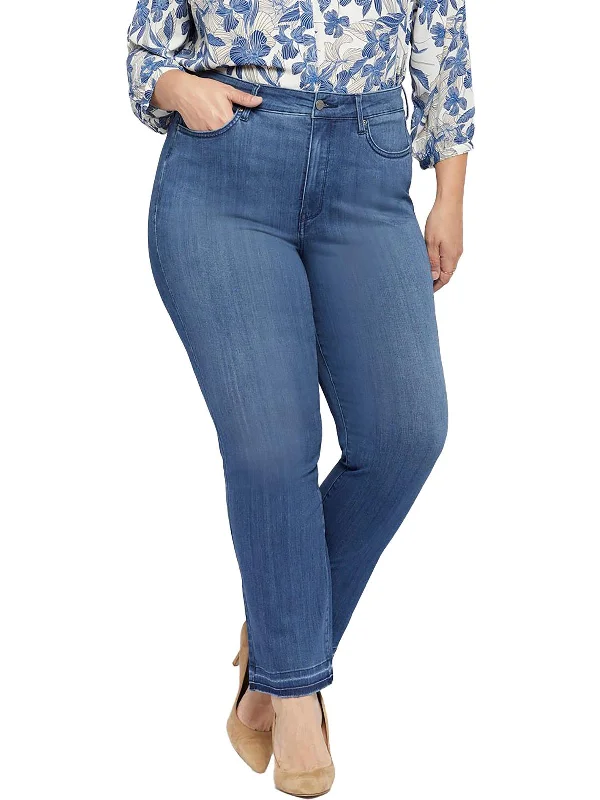 Women's Plus-Size Garments Plus Womens High Waist Released Hem Straight Leg Jeans