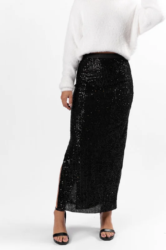 Online Clothing Boutiques Own The Night Black Sequin Maxi Skirt SALE