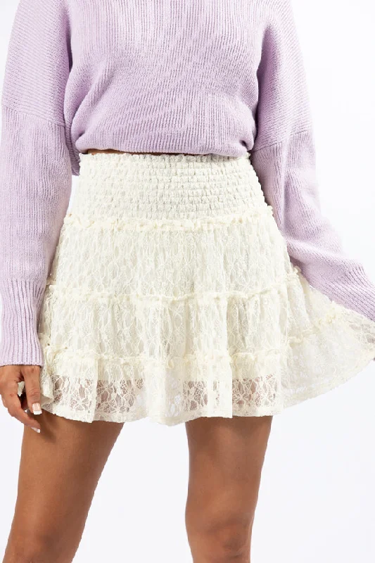 Women's Clothing Brands Through The Garden Cream Lace Mini Skort FINAL SALE