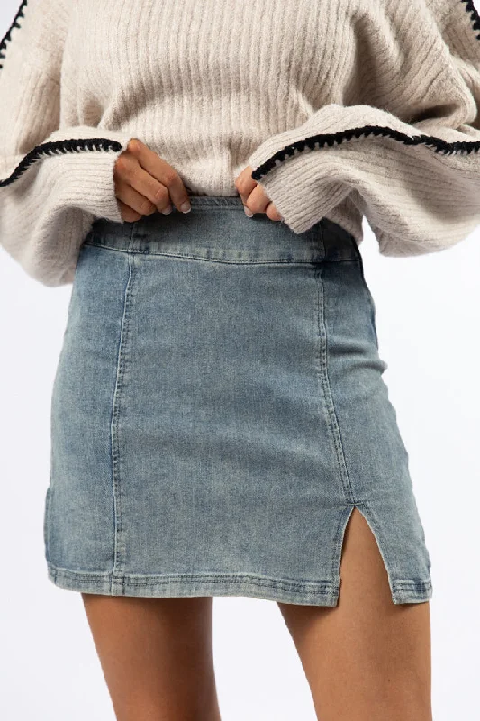 Online Boutiques Affordable My Time To Shine Medium Wash Side Slit Denim Skirt