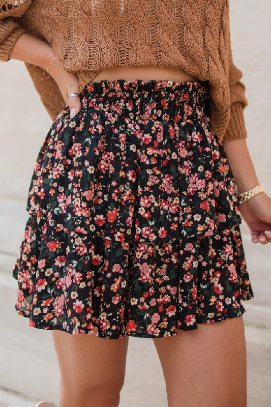 Flash Sale Or Flash Sales Breezy Black Floral Tiered Skort FINAL SALE