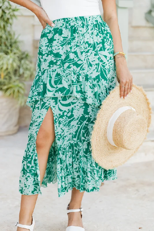 Women Online Clothing Boutiques As It Was Green Floral Midi Skirt FINAL SALE