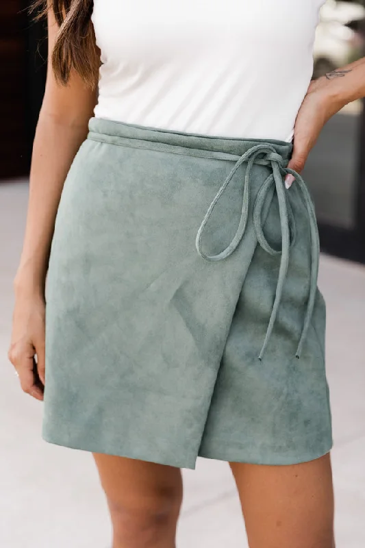 Women Wear Online Other Half Of Me Olive Tie Waist Suede Skirt FINAL SALE