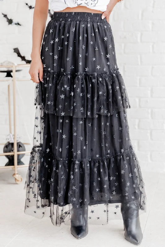 Exclusive Discount California Dreaming Black Star Tulle Maxi Skirt FINAL SALE