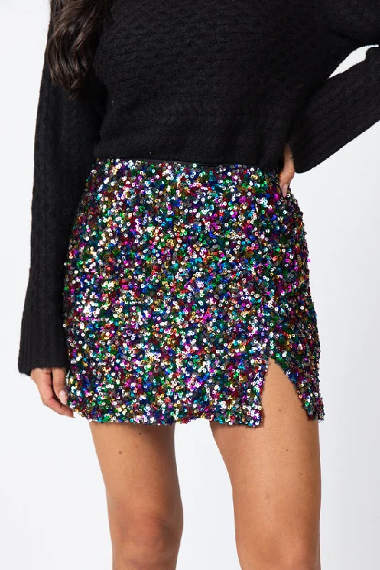 Clothes Women Fairy Lights Multi Sequin Mini Skirt FINAL SALE