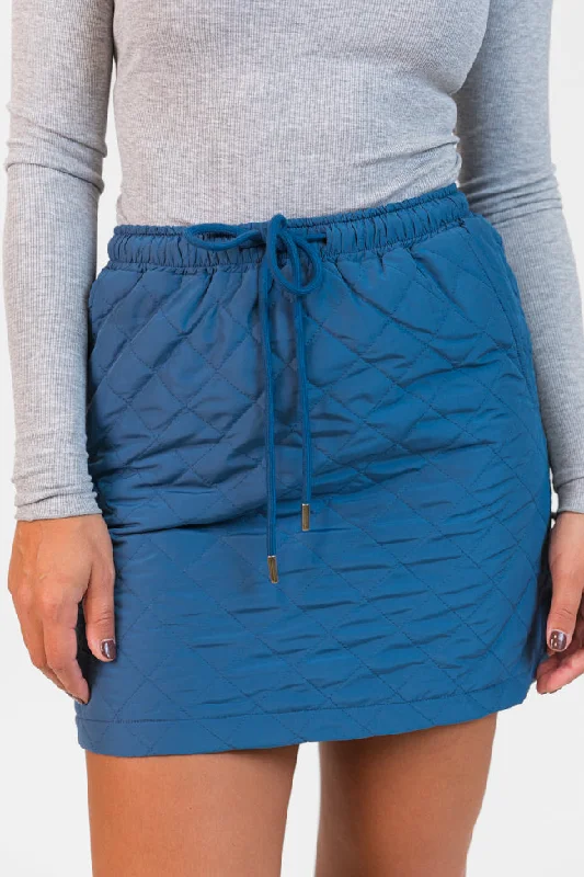 Women Apparel Colder Weather Blue Quilted Skort