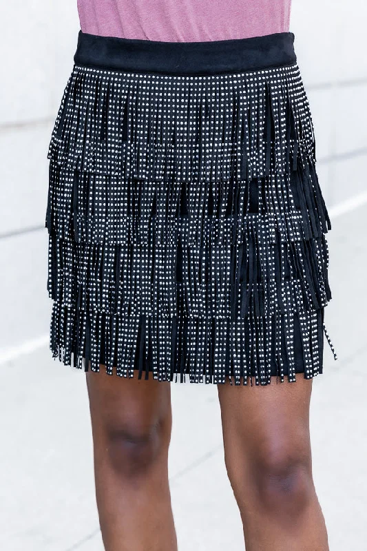 Flash Sale Online Born To Fly Black Studded Fringe Skirt FINAL SALE