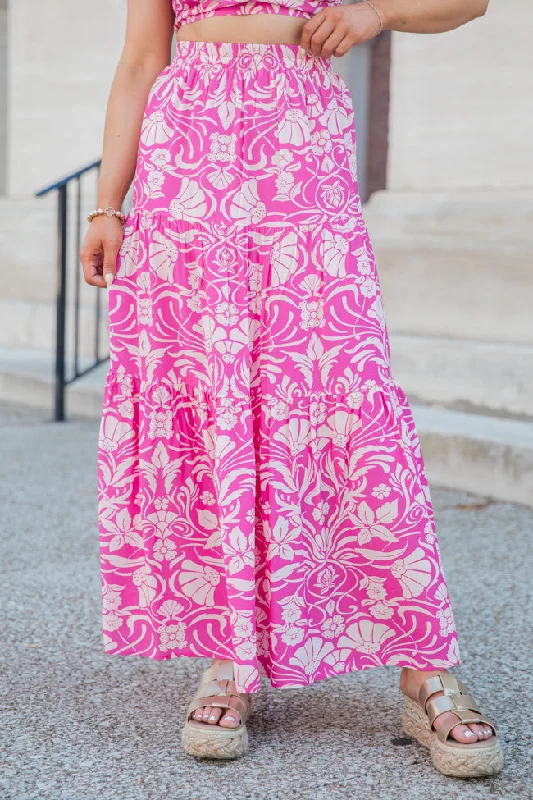 Sale Clearance In This Moment Berry Printed Maxi Skirt FINAL SALE