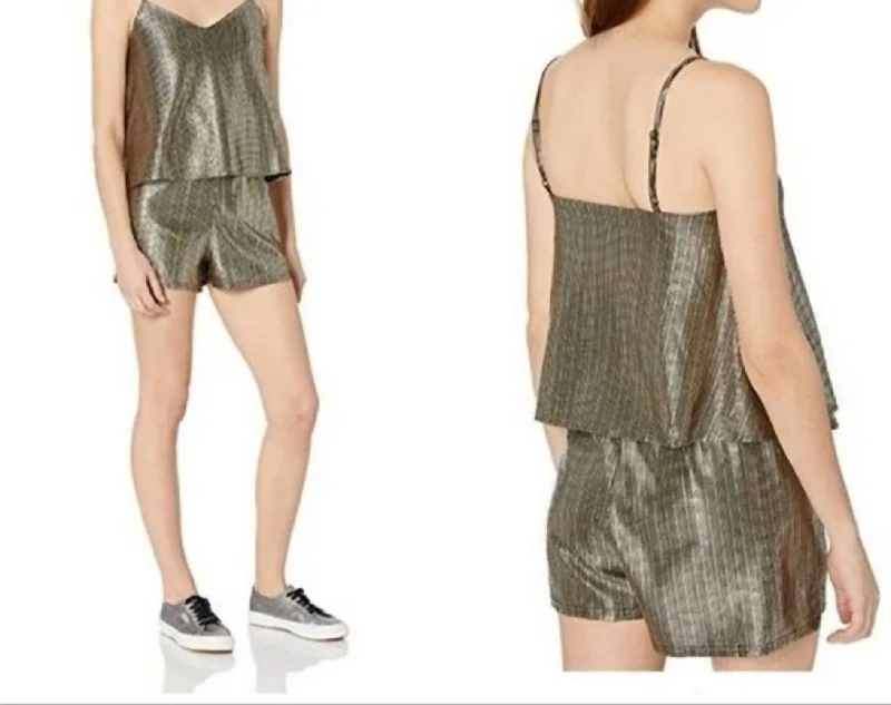 Women's Elegant Clothes Foil Romper In Gold