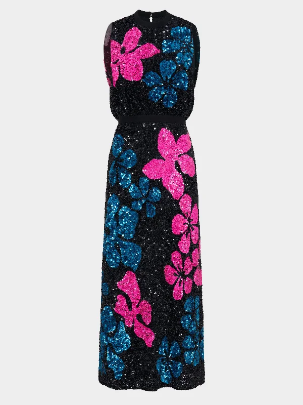 Women's Comfortable Apparel Fleur F Dress Sequin Hibiscus Embroidery