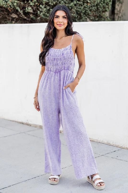 Outlet Clothing Jump For Joy Lavender Gauze Jumpsuit