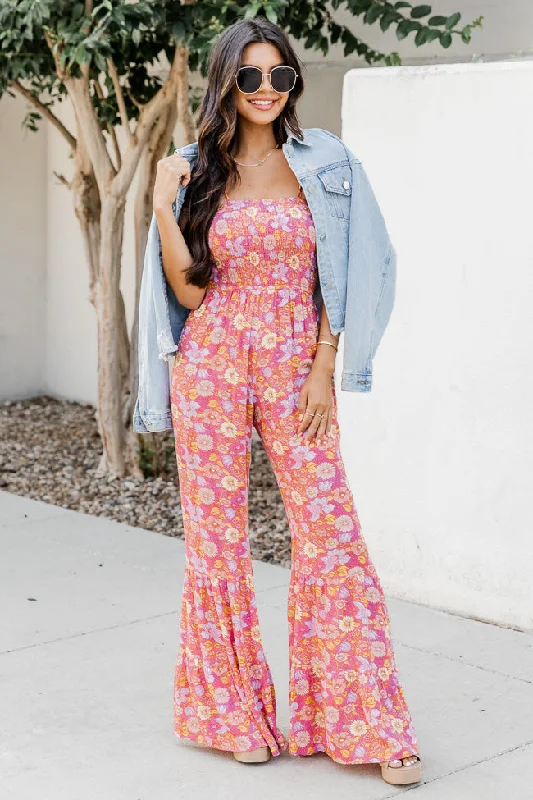 Women's Tops And Clothing Aware of This Mauve Floral Print Flare Jumpsuit FINAL SALE