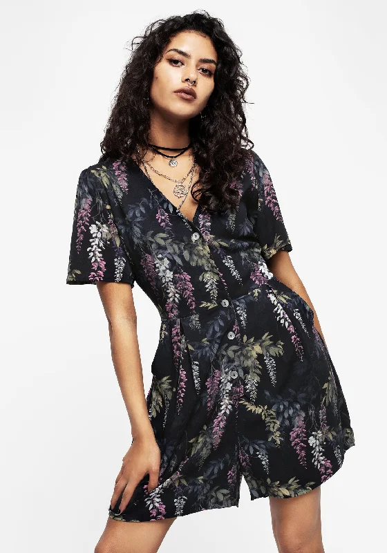 Women's Everyday Clothes Wisteria Floral Print Button Up Playsuit