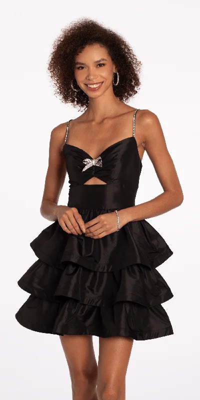 Women's Active Outfit For Fitness Peek-A-Boo Sweetheart Tiered Fit and Flare Dress