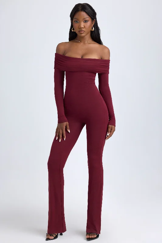 Flash Sale Online Tall Modal Off-Shoulder Ruched Jumpsuit in Wine Red