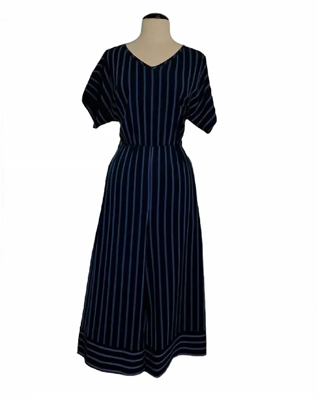 Women's Holiday Clothing Stripe Jumpsuit In Blue