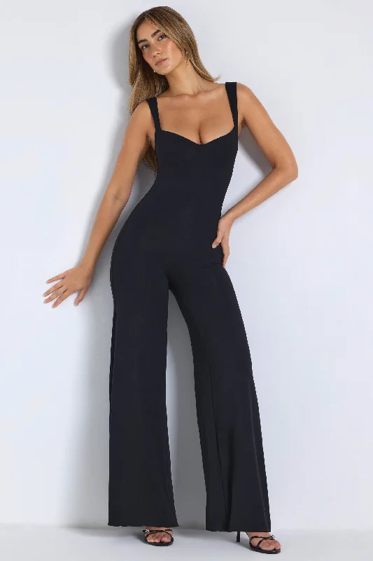 Vintage Clothing For Women Modal Sweetheart Neckline Wide Leg Jumpsuit in Black