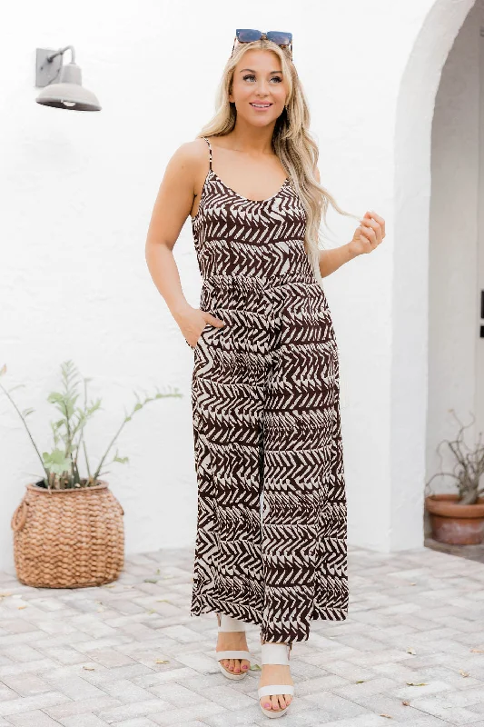 Women's Evening Wear She's Determined Brown Printed Jumpsuit FINAL SALE