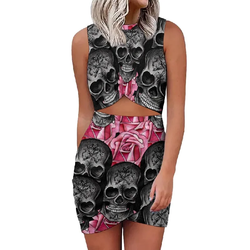 The Best Time To Shop Is Now Show off Your Bad-Girl Confidence With This Stylish Women's Black Skull Pink Roses Navel-Baring Dress The Best Time To Shop Is Now Show off Your Bad-Girl Confidence With This Stylish Women's Black Skull Pink Roses Navel-Baring Dress