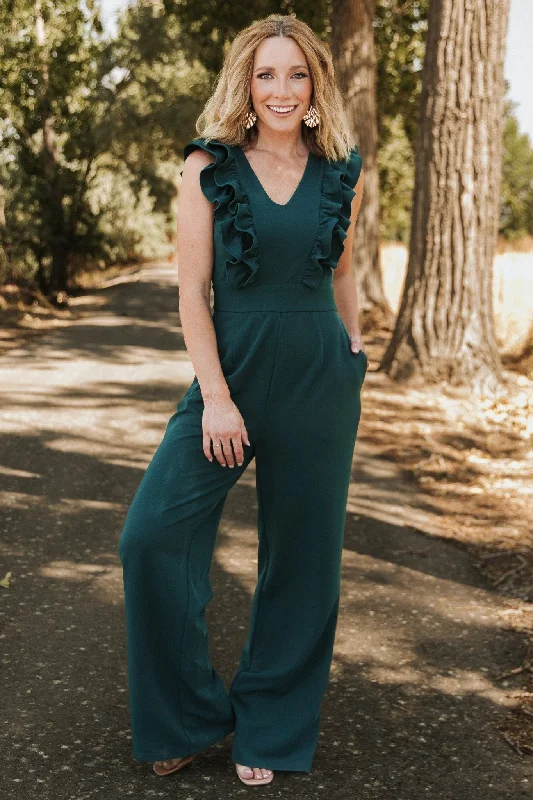 Clothes Sales Descanso Ruffle Jumpsuit | Dark Green