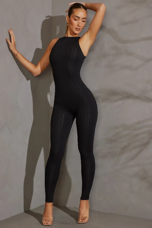 Modern Women's Apparel Racer Neck Jumpsuit in Black