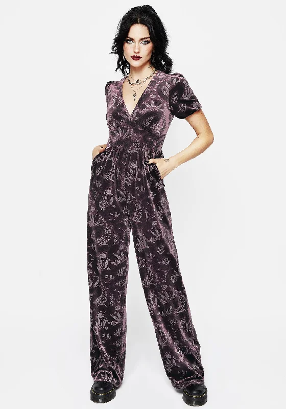 Women's Comfortable Lounge Garments Deception Snake Foil Print Velour Jumpsuit