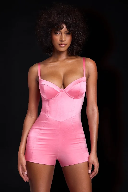 Casual Apparel For Women Satin Corset Playsuit in Pink