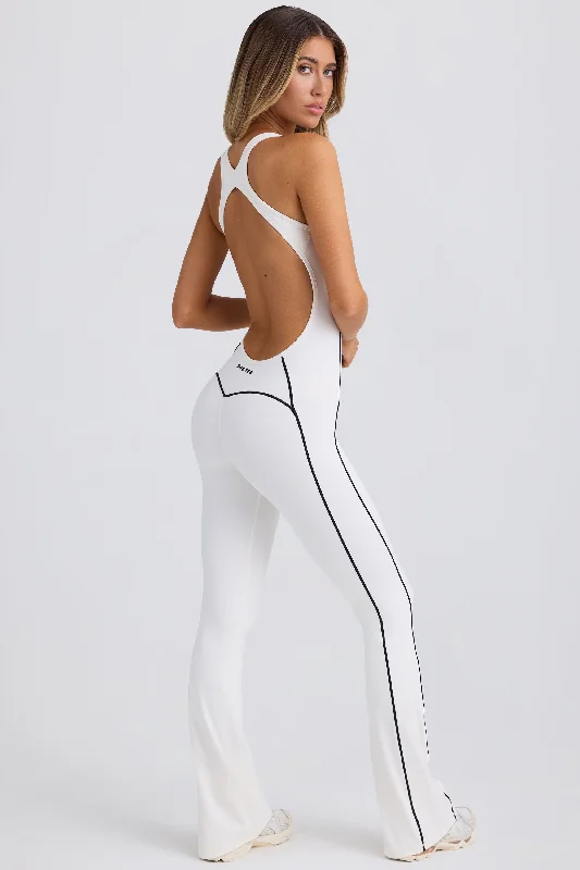 High Street Women's Fashion for Trendy Shoppers Soft Active Open-Back Jumpsuit in White