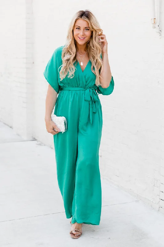 Chic Women's Outfit Ideas Path To Happiness Teal Jumpsuit FINAL SALE