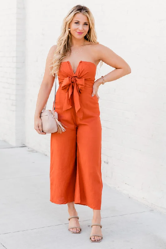 Affordable Women's Clothing Online Steady As We Go Rust Strapless Jumpsuit FINAL SALE