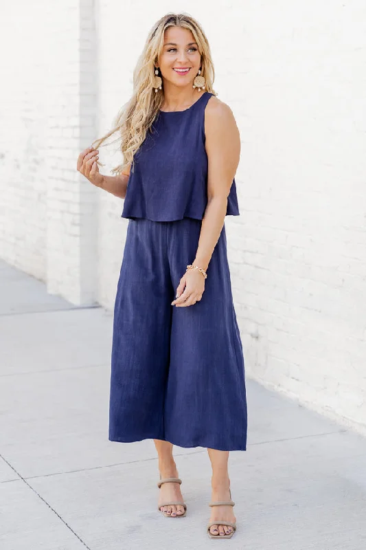 Online Boutiques Never Wanna Leave Navy Jumpsuit FINAL SALE