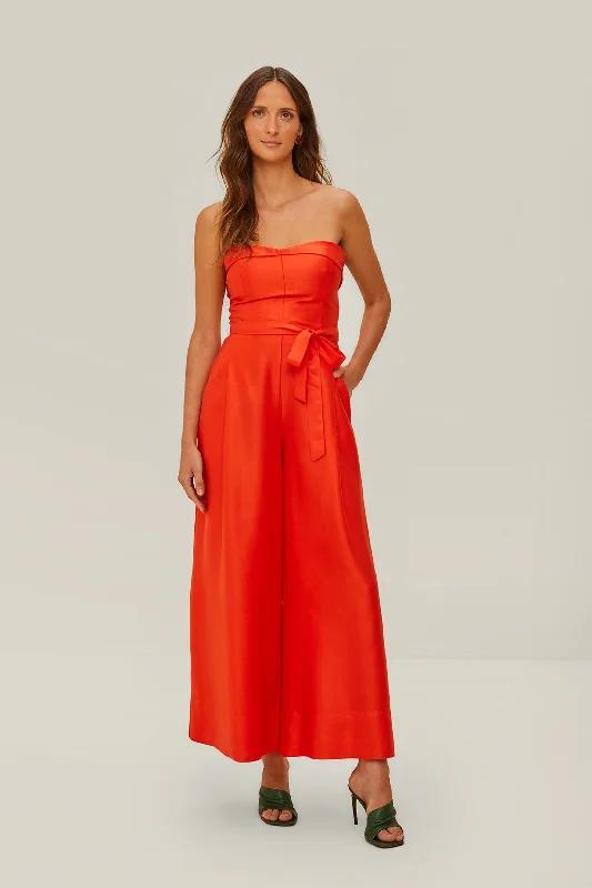 Women's Online Clothing Boutique Red Strapless Jumpsuit