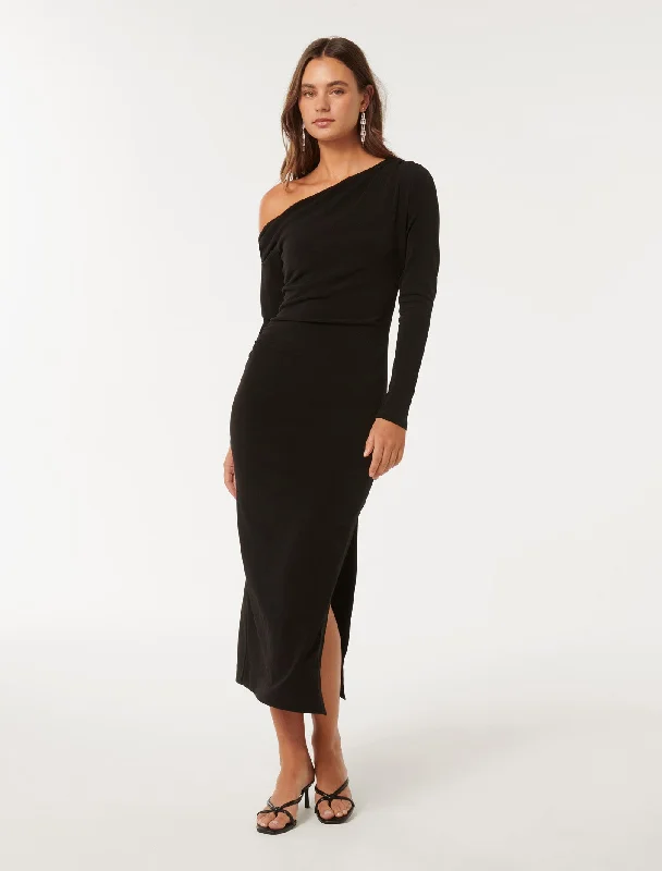 Flash Sales This Week Alexandra Tipped Shoulder Long Sleeve Midi Dress