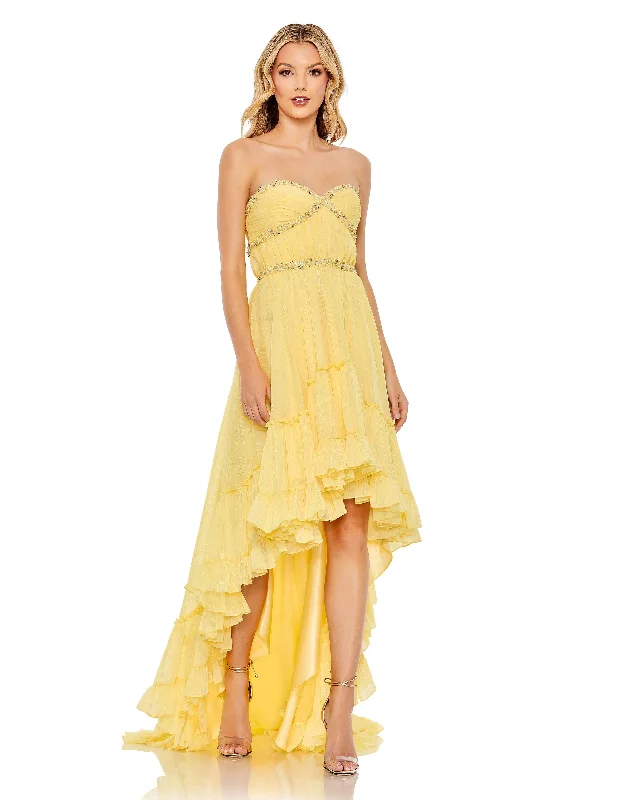 Women's Outerwear Attire Beaded Strappled Ruffle High Low Gown