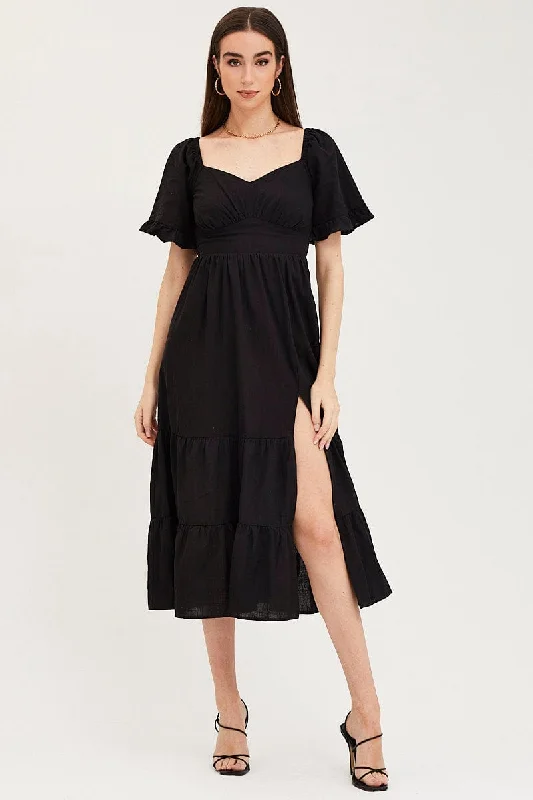 Women's Apparel Black Bust Dress Short Sleeve Maxi