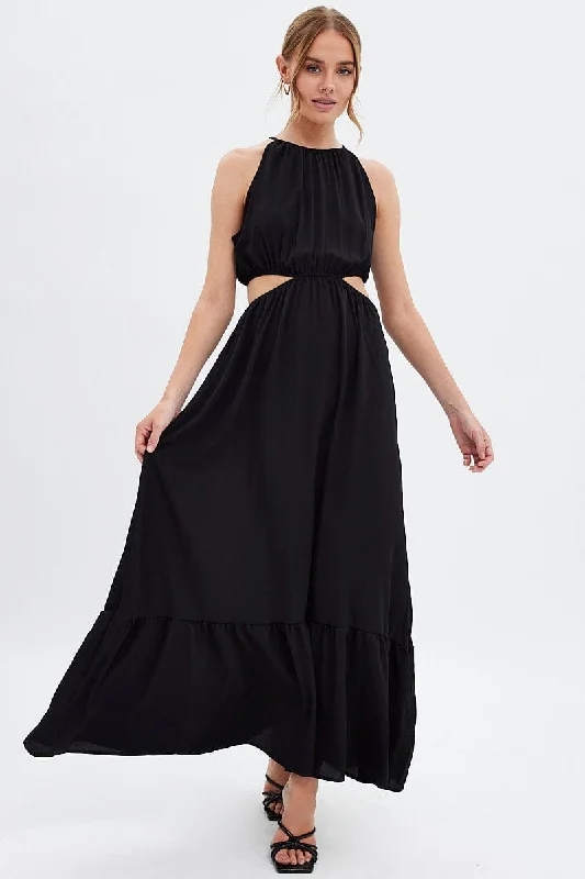 Women's Weekend Outfit Black Cutout Maxi Dress