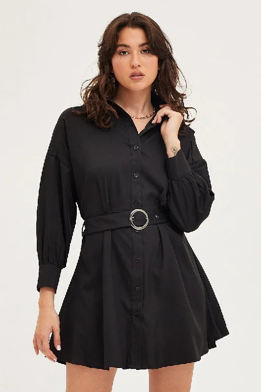 Women's Everyday Garments Black Dress Long Sleeve Mini