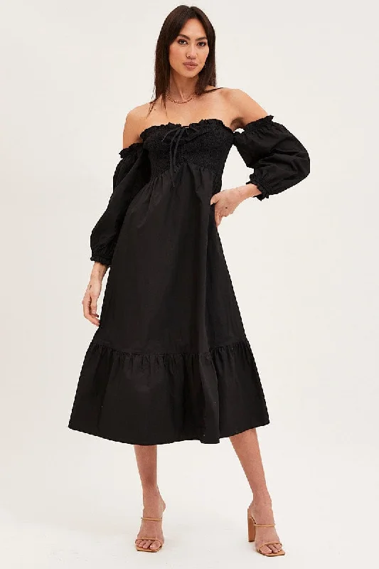 Women's High-Fashion Garments Black Dress Off Shoulder Maxi