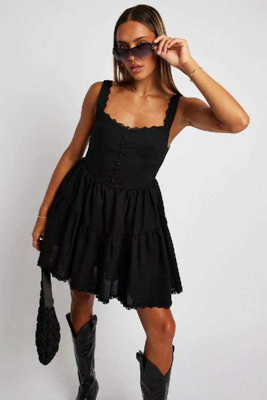 Women's Work Outfit Black Fit And Flare Dress Mini