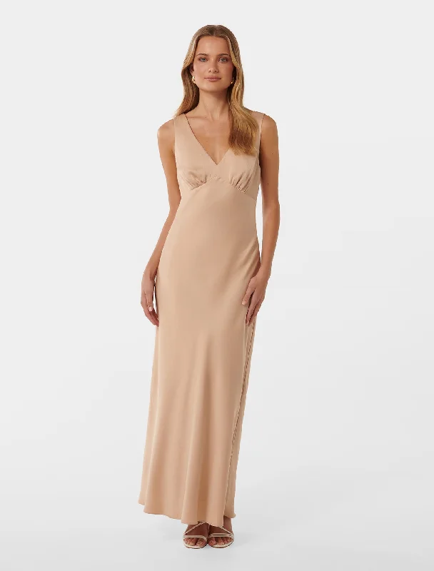 Women's Professional Attire Cameron V Neck Satin Maxi Dress