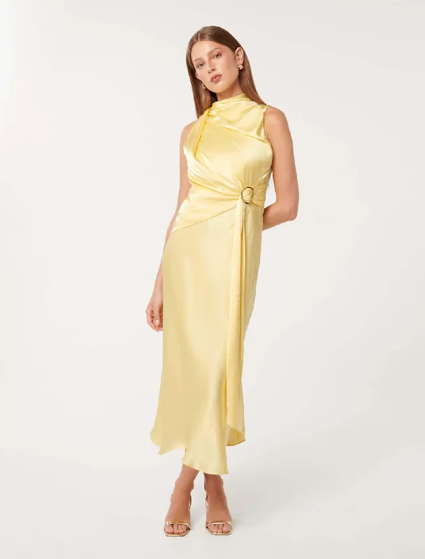 Chic Women's Clothing for Work and Travel Cassie Satin Draped Midi Dress