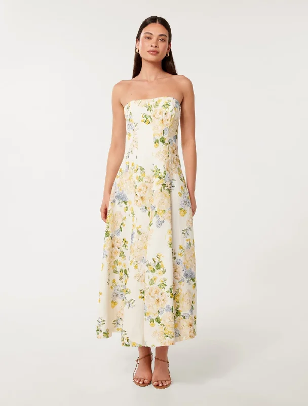 Casual Women's Clothing Online Charlotte Strapless Printed Midi Dress