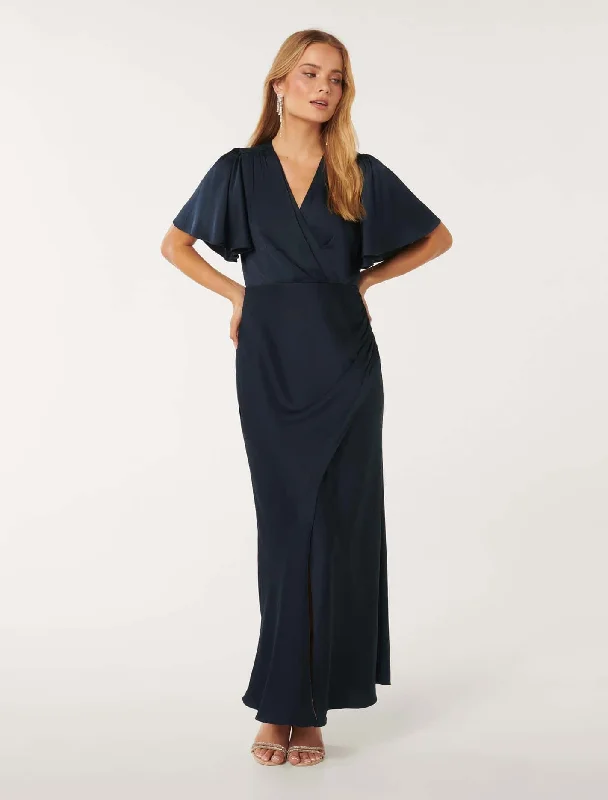 Women's Resort Attire Chelsea Flutter Sleeve Satin Maxi Dress