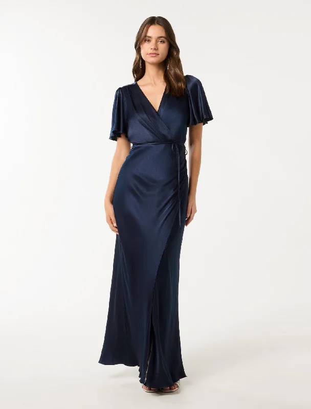 Women's Formal Wear Chelsea Flutter Sleeve Satin Maxi Dress