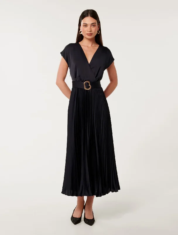 Women's Date Night Outfit Cordelia Satin Wrap Midi Dress