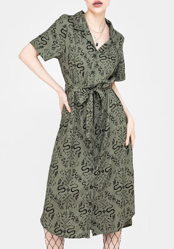 Women's Outerwear Garments Dominion Snake Print Midi Shirt Dress