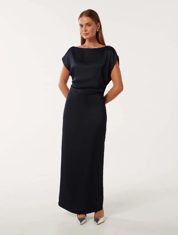 Women's Clothing Apparel Sets Ella Draped Satin Midi Dress